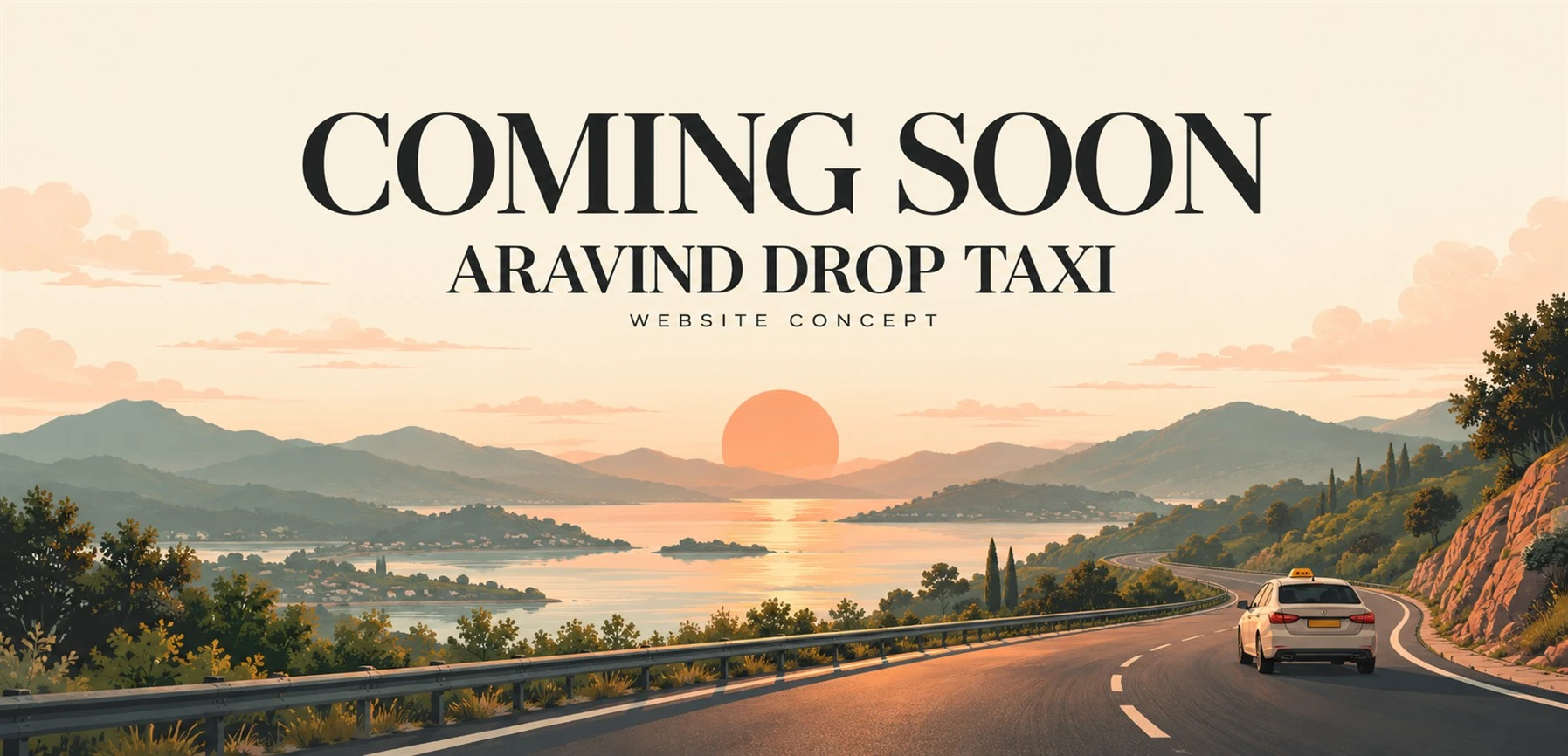 Coming Soon artwork for the Aravind Drop Taxi website concept